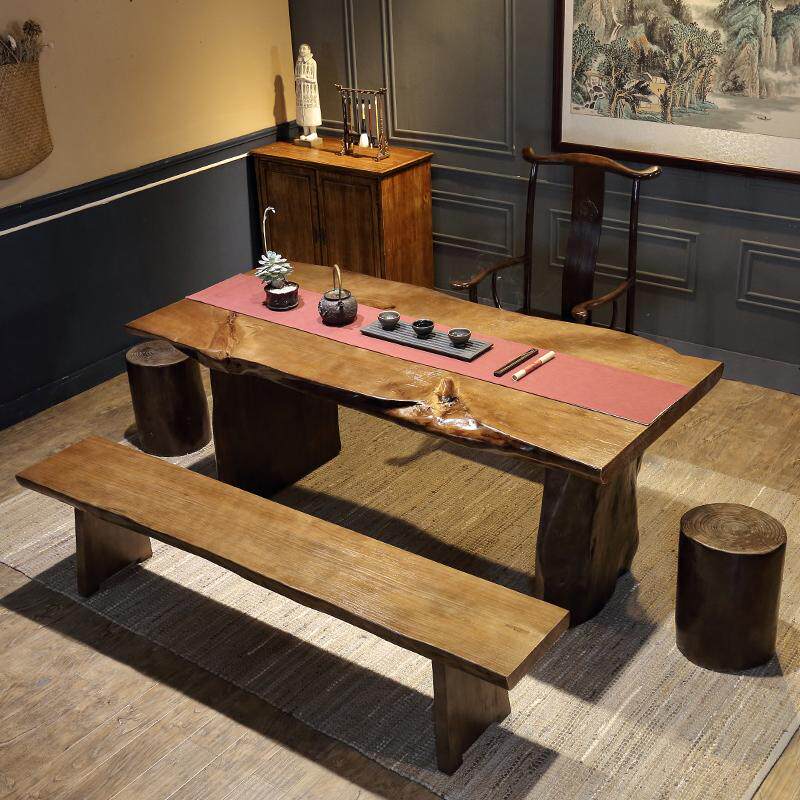 Simple modern solid wood household tea table Tea table and chair combination Living room tea table and chair Old pine tea table customization