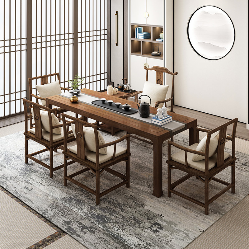 Solid wood tea table and chairs Combined modern minimalist office tea table New Chinese meditation tea table Kung Fu Tai board table