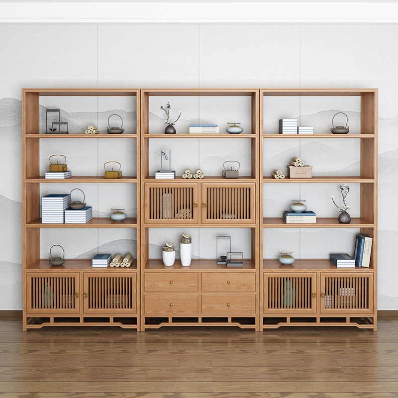 New Chinese bookshelf solid wood Bogu rack combination Zen light luxury bookcase display cabinet rack storage furniture shelf