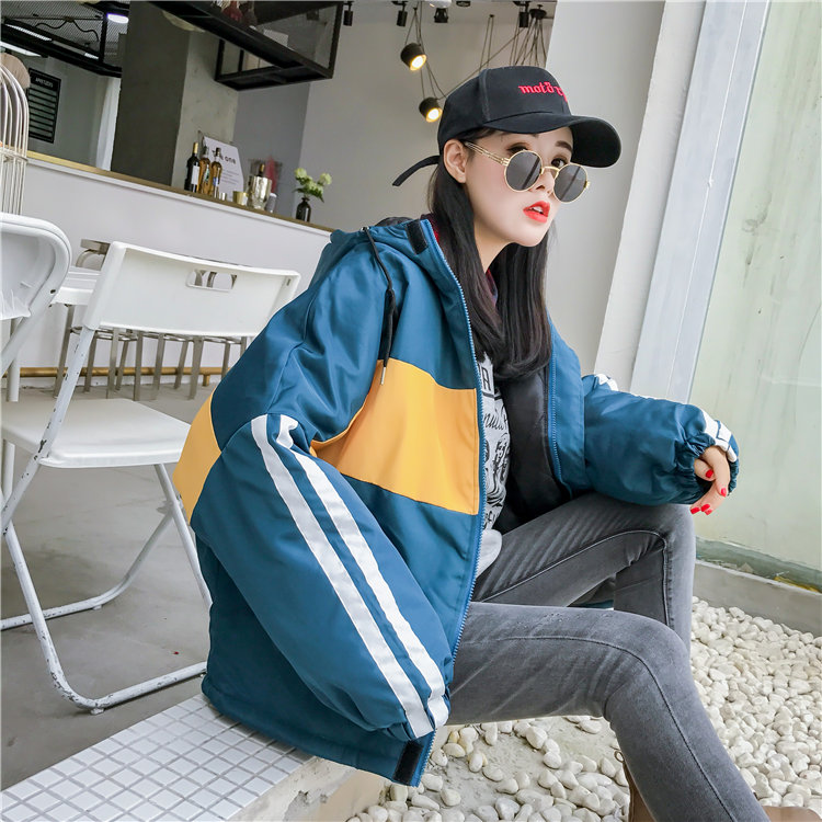 Áo khoác mùa đông 2018 Trường cao đẳng gió Gió áo khoác nữ phiên bản Hàn Quốc màu sắc phù hợp với học sinh quần áo độn bông áo khoác kaki lót lông nữ dáng dài