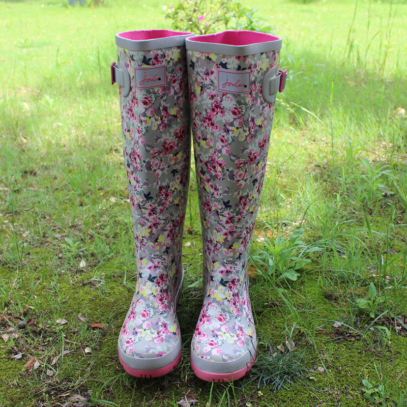 Foreign trade export British rain boots British brand black striped ladies fashion high-top rain boots rain overshoes