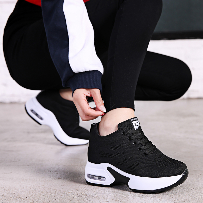 Spring Autumn Season Han Edition Tennis Shoes Inner Heightening Sneakers Women 8CM Small Code Women Shoes 34 Thick Bottom Pine Pastry Shoes Single Shoes High Heel