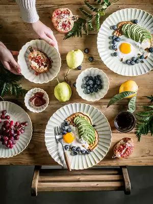 Painted market Japanese retro creative ceramics matching tableware household plate plate Plate steak plate salad plate