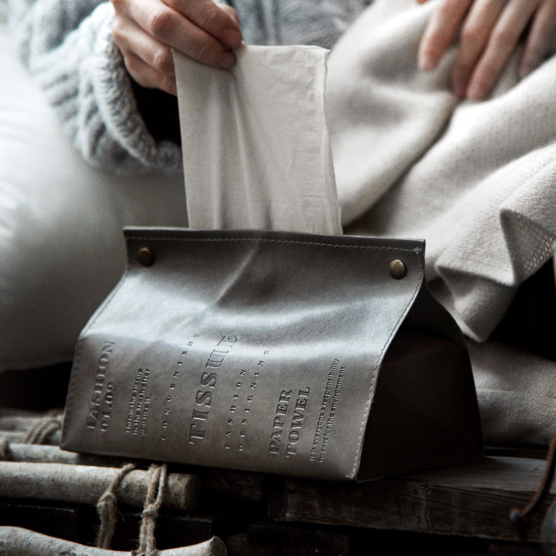 Zetten home Nordic leather tissue set Living room dining table bedside drawer table storage car towel box