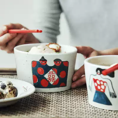 Painted Market Jingdezhen Rose Studio Original Ceramic Couple Rice Bowl Wedding Gift Wedding Bowl