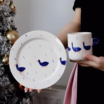 Zetten Family Day Style Cartoon Cartoon Small Duck Hand-painted Household Dinner Plate Mark Cups Children Cute Breakfast Snack Dishes