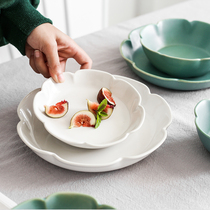 Zetten Home Nordic Wind Ceramic Pure Color Bowl Pan Petal Creative Large Market Dinner Plate Dessert Dish Pan Flat Pan