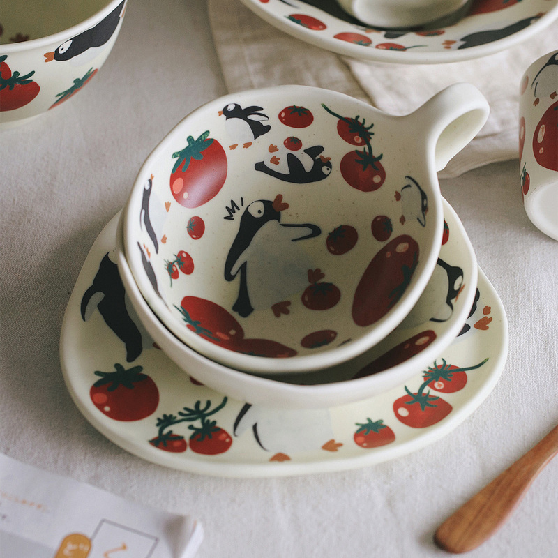 Zeten's Bowl with Handle, Cute Cartoon Design, Matte Finish, Anti-Scalding, High Temperature Resistant, Suitable for Breakfast, Oatmeal, Yogurt, Cereal, and Desserts