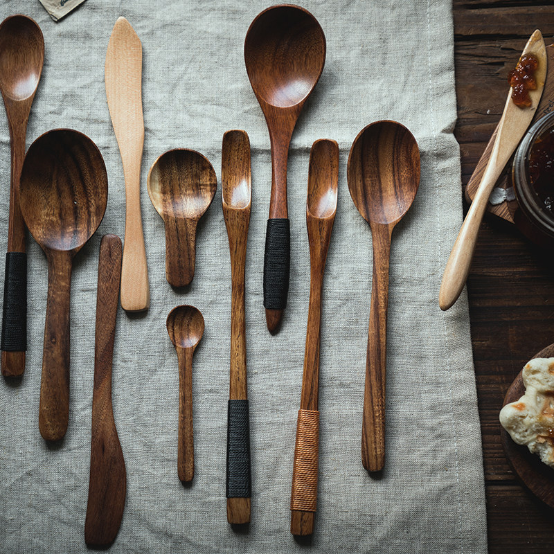 Zetten Home Japanese style grapefruit small spoon children spoon solid wood milk powder spoon coffee spoon Home Tangle Wood Rice Spoon Soup Spoon