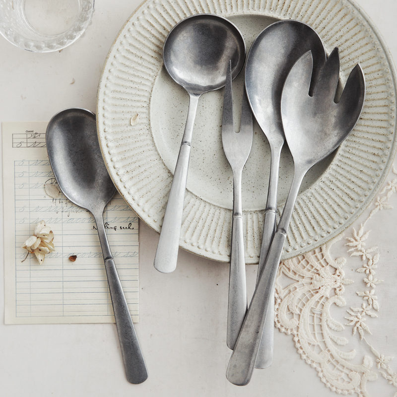 Zetenghouse retro - made old European frosted stainless steel Western tableware knife and fork spoon home dinner spoon