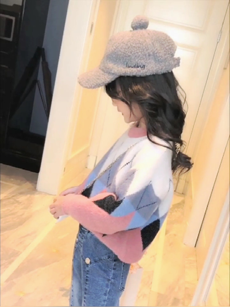 Girl Sweater Jacket Head Water Mink Suede 2020 Autumn Winter New CUHK Tong Thicken Warm Knit Cardiovert Children Beating Undershirt