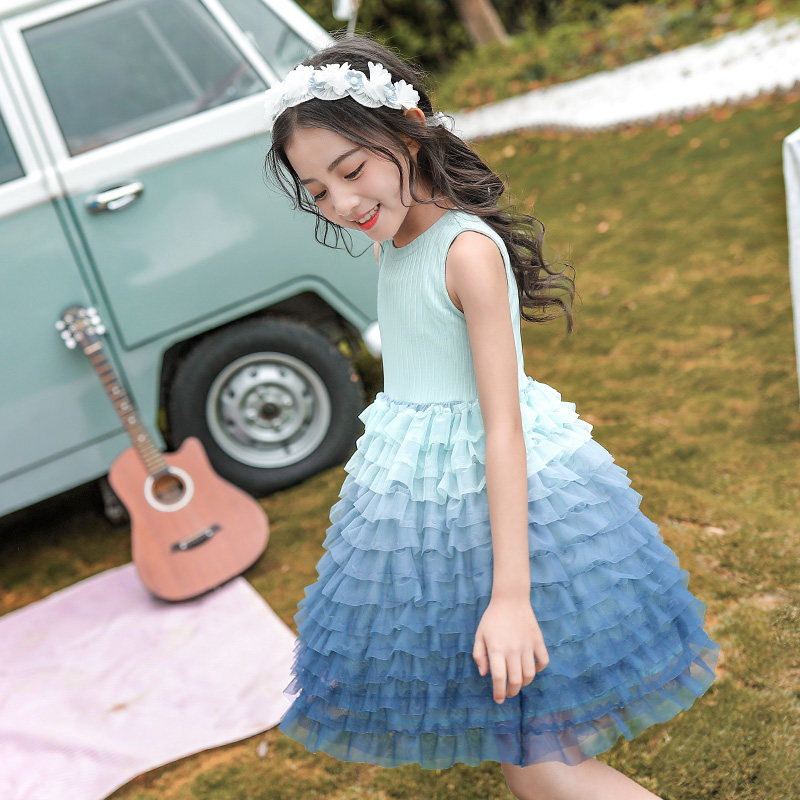 Girl's Summer Dress Foreign Dress 2022 New CUHK Child Sleeveless Vest Skirt Child Princess Dress Fluffy Dress Cake Skirt