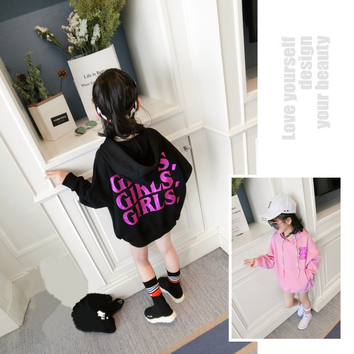 Girls thick T-shirt 2021 new children's clothing Korean version of the tide in the big boy Ocean school pure cotton hooded loose top children's coat