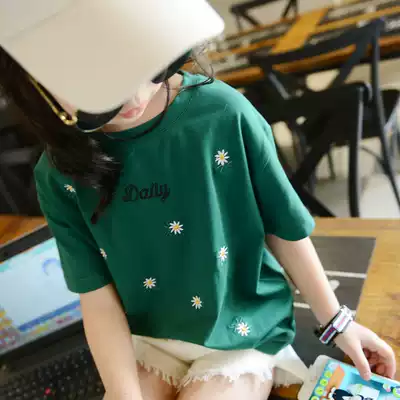 Children's clothing summer girls half-sleeve T-shirt foreign school children Korean version of cotton embroidered short-sleeved top children's base shirt