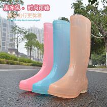 Jelly Color Rain Shoes Lady High Cylinder Rain Boots Spring Autumn Long Cylinder Middle Cylinder Water Boots Non-slip Rubber Shoes Short Barrel Water Shoes Low Bunch Shoes