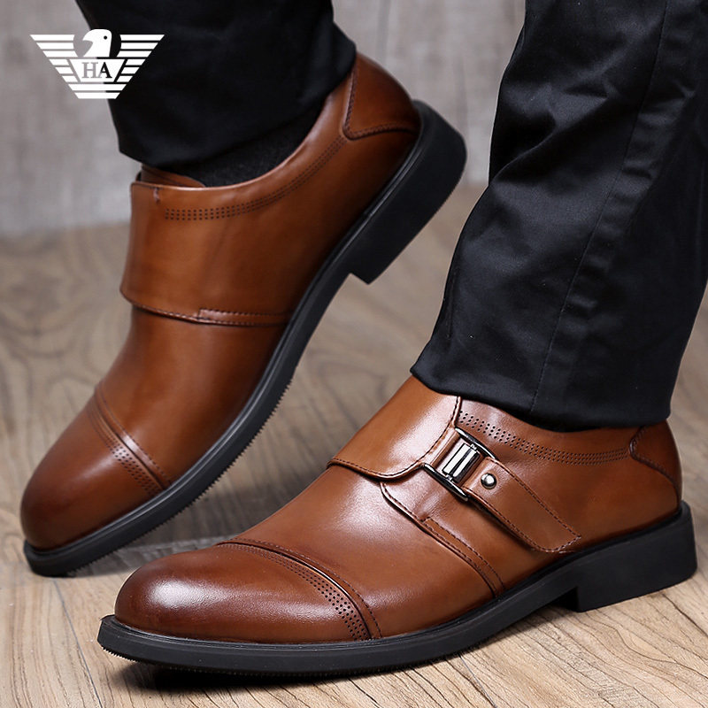 Italian casual leather shoes men's winter breathable leather dress business buckle British round toe wear-resistant low-cut driving shoes