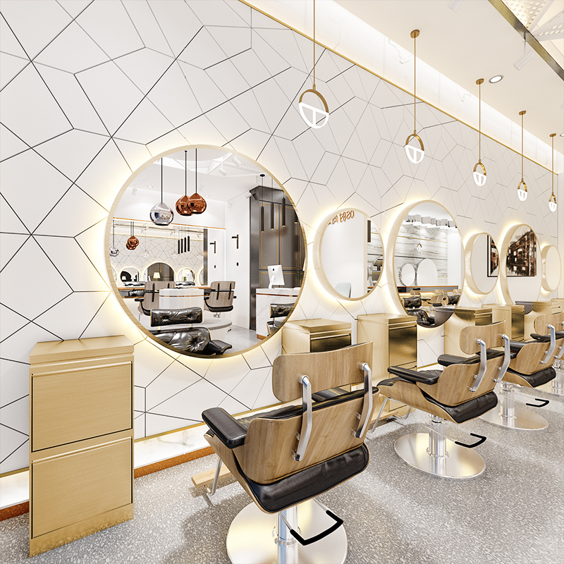 Hairdresser mirror desk hair salon special single-sided mirror tide hanging wall hot dyeing area barber shop round mirror with lamp backlight