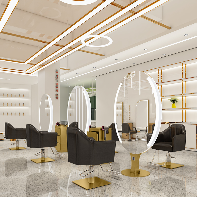 The new net red light luxury barber shop double-sided floor mirror stainless steel hair mirror table hair salon hair salon exclusive