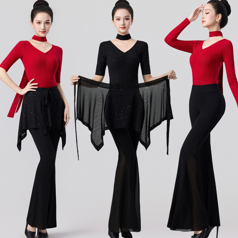 New Slim-Fit Etiquette Training Outfit for Women, High-End Model Runway Instructor Training Sequin Top Dance Set