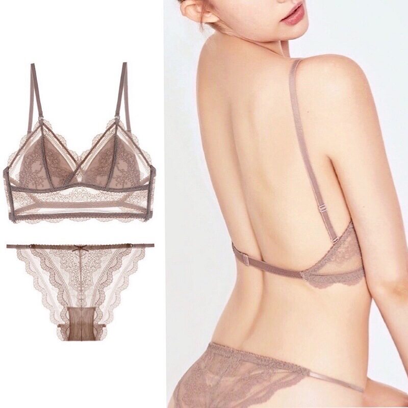 Classic Fairy French Invisible Underwear No Steel Ring Underwear Women's Thin Section Big Breast Show Small Halter Beautiful Back Underwear Set
