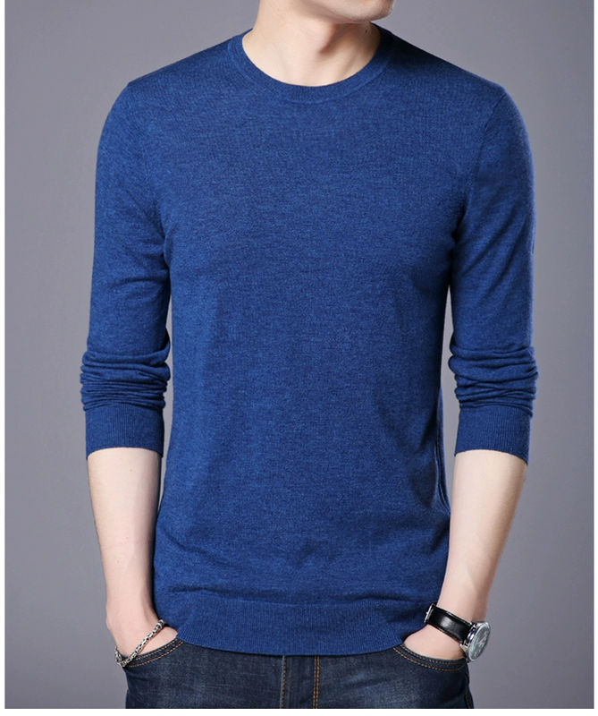 Xuân 2018 mới áo len Pierre Cardin áo len nam cổ tròn mỏng đan áo len chạm đáy áo len nam cashmere