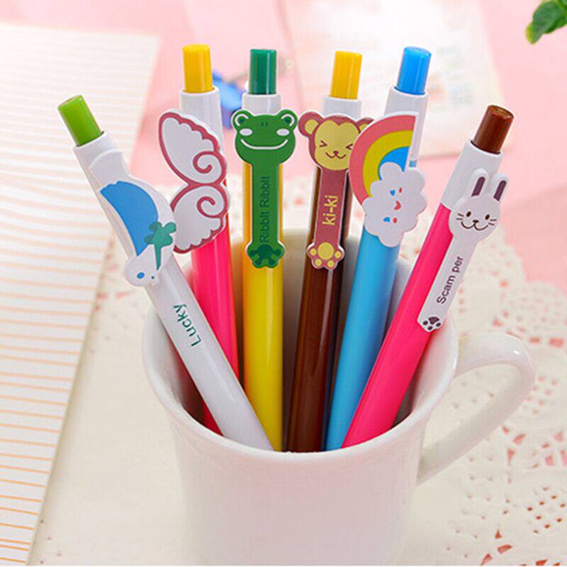 Cartoon by moving meta-ballpoint pen student small gift cute 0-7mm atom pen blue wholesale rainbow pen