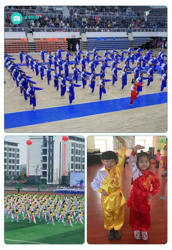 Quần áo võ thuật biểu diễn quần áo trẻ em tay ngắn Trung Quốc tập thể dục Kung Fu quần áo bé trai và bé gái