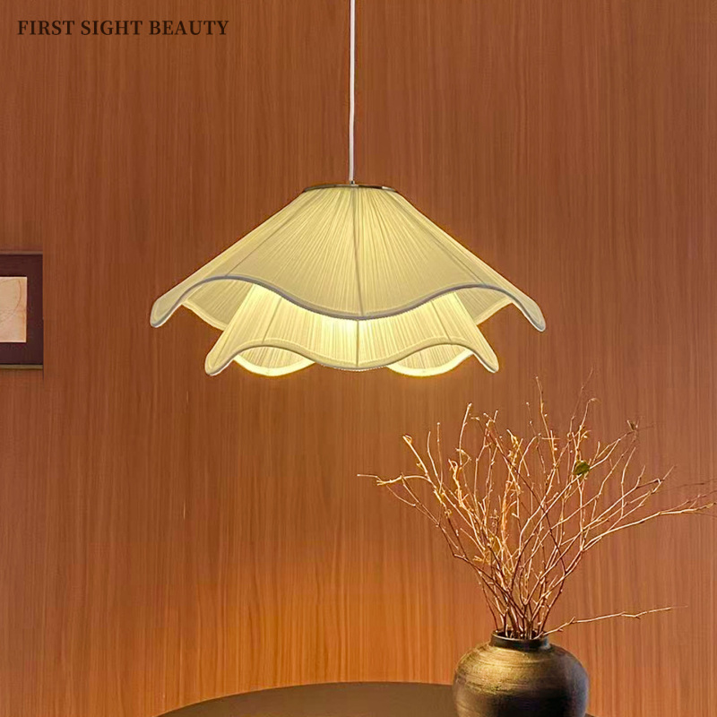 French Cream-Style Bedroom Study Chandelier, Vintage Dining Room Lamp, Pleated Petal Atmosphere Tea Room Homestay Fabric Chandelier French Cream-Style Bedroom Study Chandelier, Vintage Dining Room Lamp, Pleated Petal Atmosphere Tea Room Homestay Fabric Chandelier