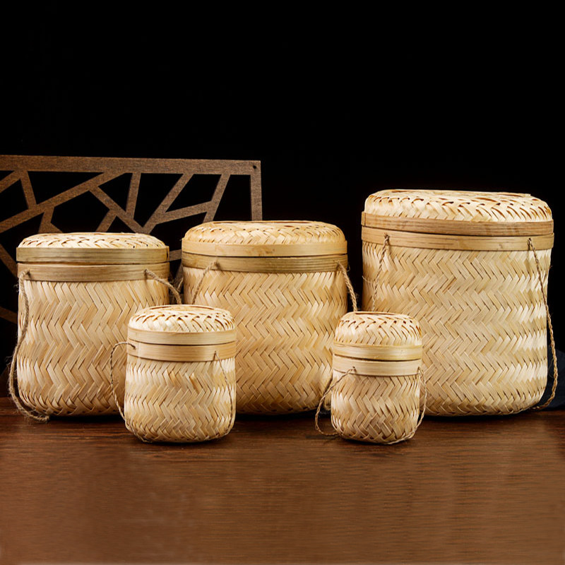 Bamboo Kit Casket Tea Leaf Jars Cake Box Packing Bamboo Casks Handwoven Zongzi Containing Basket Bamboo Basket Hand Bamboo Basket