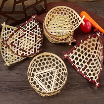 Bamboo basket hollow small bamboo basket plate round pointed triangle bamboo basket plate creative tableware commercial bamboo products Japanese style