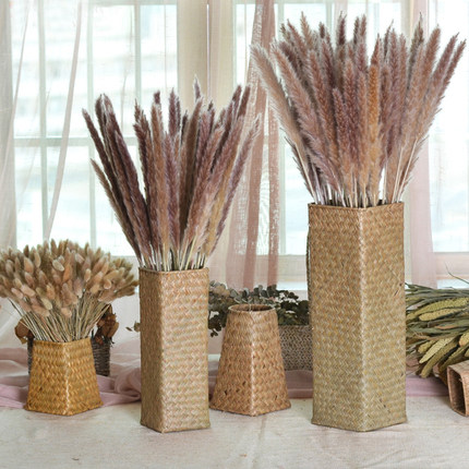 Seagrass woven flower pot flower basket rattan bamboo weaving basket dry vase real bouquet reed barley ear living room decoration decoration
