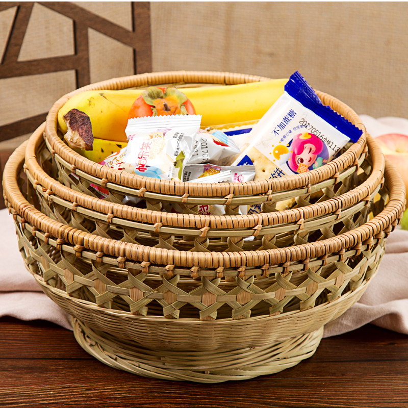 Bamboo woven fabric Steamed bun basket Fruit basket Farmer's characteristic pure hand woven tray storage bamboo basket Bamboo basket bowl