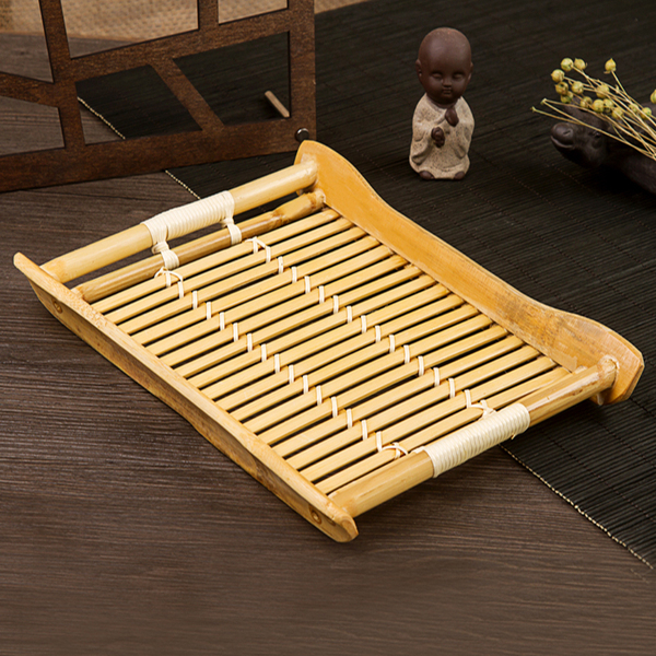 Bamboo Weaving Products, Bamboo Tray, Rectangular Dumpling Wooden Plate, Drying Tray with Handle, Tea Ceremony Water-Draining Utensils, Household Breakfastware
