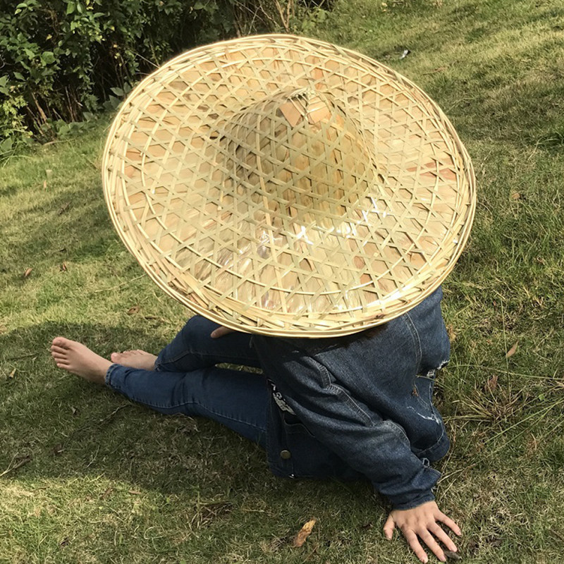 Large bucket hat men's bamboo woven straw hat women's rain-proof sunscreen fishing pointed antique decorative dance props