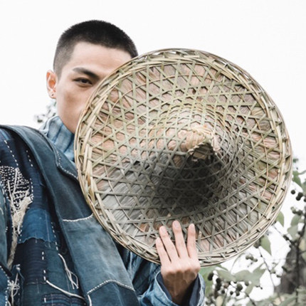 Handmade bamboo woven hat spire summer shade straw hat big along dance rainproof fishing sun decorative performance Red Army