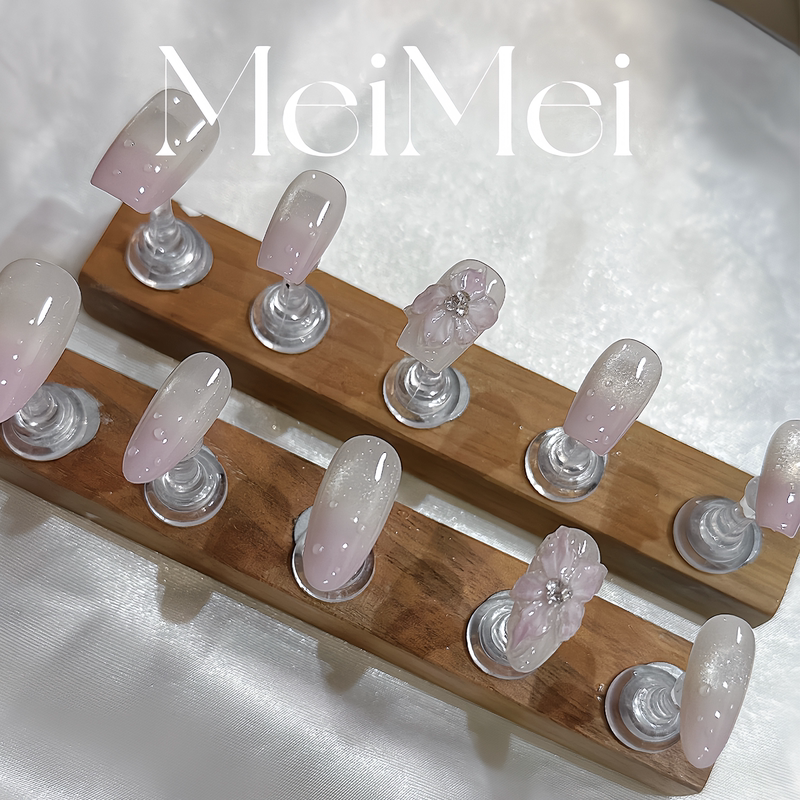 【Purple White Prelude】Cat's Eye Purple Gradient Three-Dimensional Floral Handmade Wearable Nails Reusable Finished Nail Art Nail Tips 【Purple White Prelude】Cat's Eye Purple Gradient Three-Dimensional Floral Handmade Wearable Nails Reusable Finished Nail Art Nail Tips
