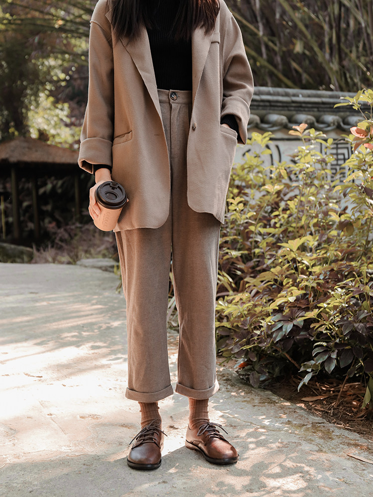 TOMBOR Original Vintage Simple Casual Soft-soled 2020 Winter Fleece-lined Warm Leather Shoes Women's Japanese Style All-match Single-layer Shoes