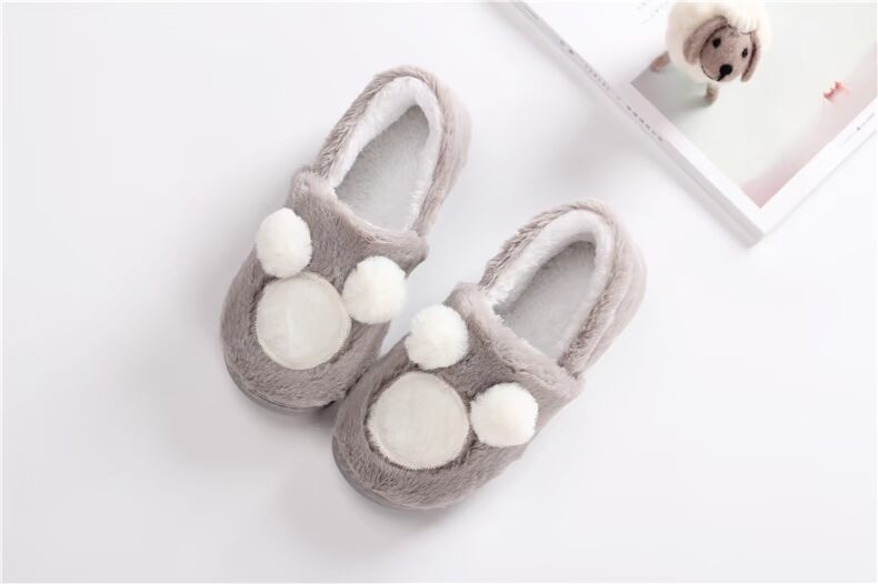 Dép cotton nữ mùa thu và mùa đông dày đáy phim hoạt hình giày nhà trong nhà dép trong nhà chống trượt túi mềm với giày len ấm dép chống trơn