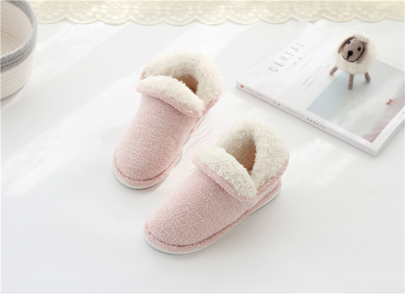 Phiên bản Hàn Quốc của dép bông nữ mùa đông đế dày cộng với nhung nhà ấm áp mùa thu và mùa đông trong nhà dép chống trượt mềm mại dép đi