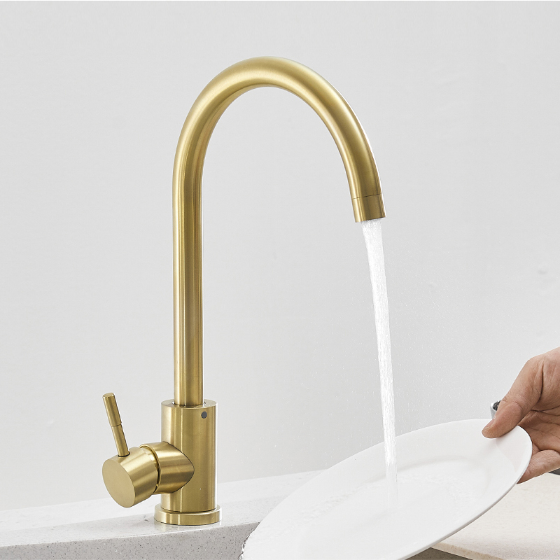 Kitchen Hot and Cold Water Faucet Stainless Steel Sink Basin Sink Black Gold Single Handle Single Hole Household Faucet