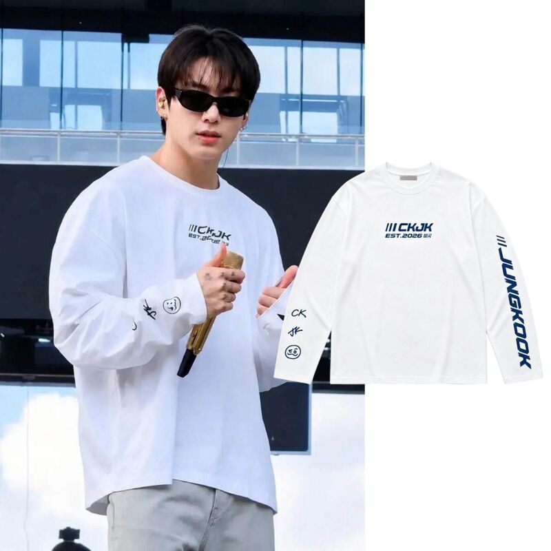 Jungkook Same Style Ckjk Letter Print Long-Sleeve T-Shirt 26 New Loose-Fitting Unisex Support Shirt Jungkook Same Style Ckjk Letter Print Long-Sleeve T-Shirt 26 New Loose-Fitting Unisex Support Shirt