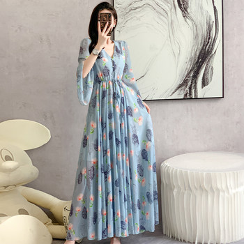 2023 new women's summer high-end chiffon Sanya vacation beach skirt to ankle super long dress