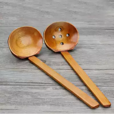 Original lacquer colander Ajisen ramen spoon wooden spoon long handle wooden spoon with hole Spoon hot pot spoon solid wood tableware day