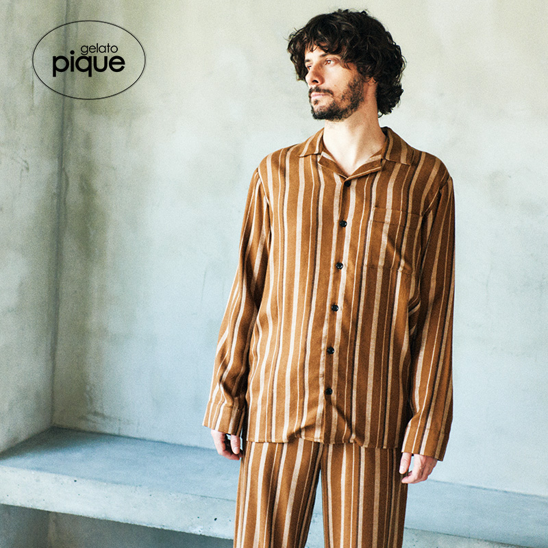 geelato pique autumn winter men's blouse striped soft home pajamas PMFT194945