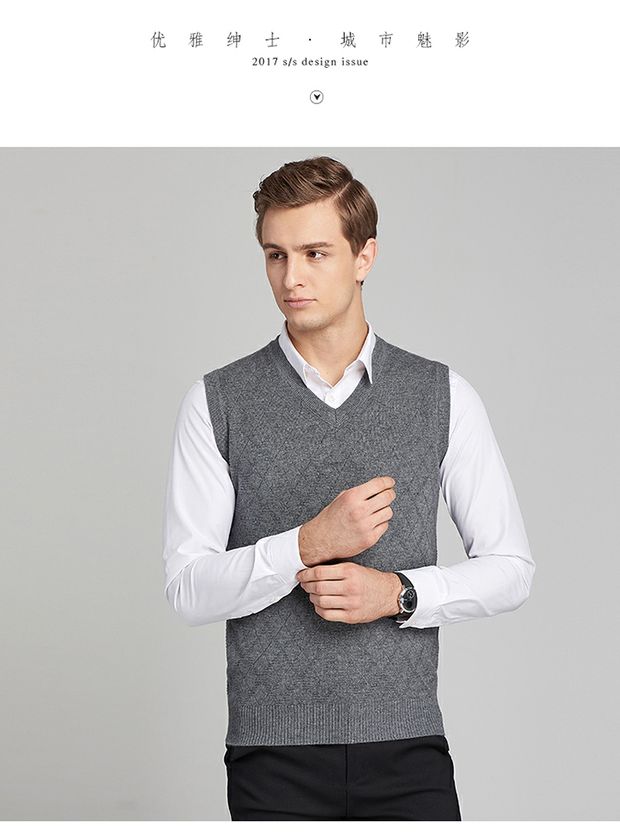 Áo len nam cổ chữ V chạm đáy áo len vest áo thun không tay cashmere áo len lông mùa xuân dệt vest áo vest đen