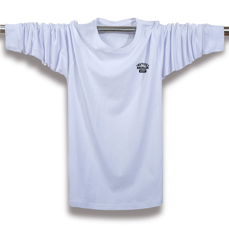 Áo thun nam dài mùa hè nam cổ tròn cotton cotton áo thun rộng tay nửa áo sơ mi quần áo mùa thu dài tay