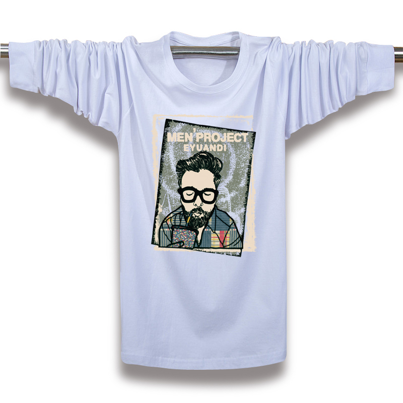 Mùa thu mới cộng với phân bón XL nam dài tay áo thun cotton rộng rãi chất béo đáy trẻ trung bigsize