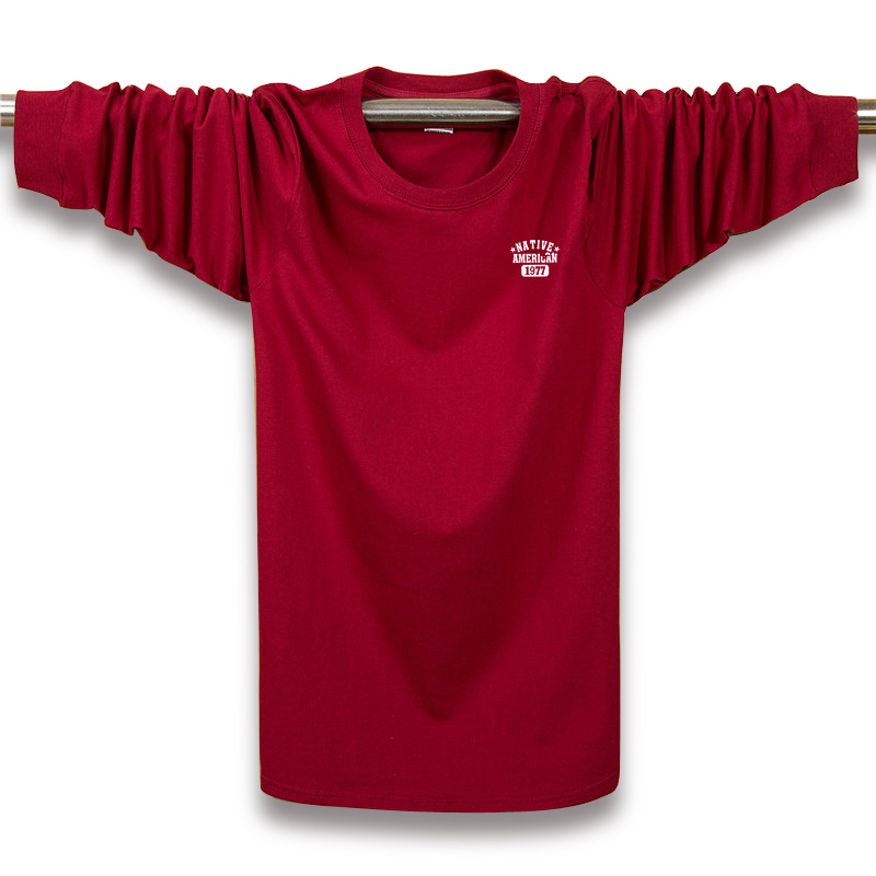 Áo thun nam dài mùa hè nam cổ tròn cotton cotton áo thun rộng tay nửa áo sơ mi quần áo mùa thu dài tay t shirt