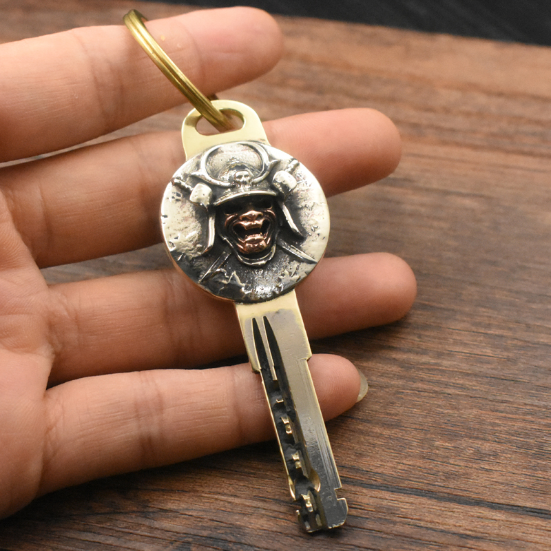 Pure Brass Door Key Modified into American-Style Samurai Key Head, Motorcycle Key Blank Handle, Brass Vintage Modification