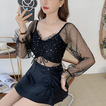 Swimsuit female 2021 new belly thin Korean ins ins fairy fan sexy conservative hot spring three-piece swimsuit